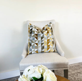 Gold Silver Geometric Velvet Throw Pillow