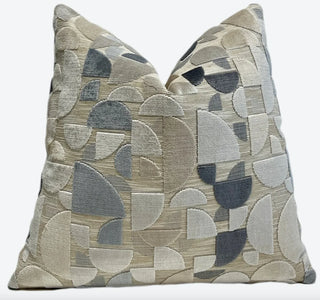 Taupe Steel Blue Geometric Velvet Throw Pillow