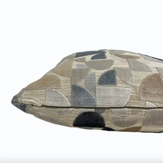 Taupe Steel Blue Geometric Velvet Throw Pillow
