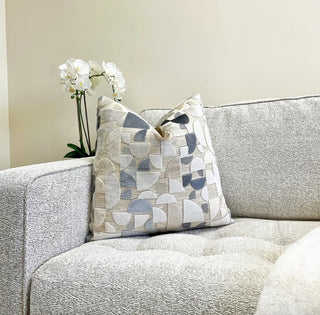 Taupe Steel Blue Geometric Velvet Throw Pillow