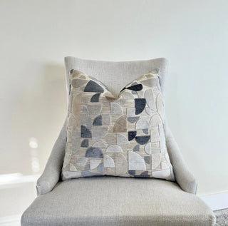 Taupe Steel Blue Geometric Velvet Throw Pillow