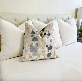 Taupe Steel Blue Geometric Velvet Throw Pillow