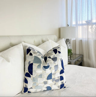 Taupe Navy Geometric Velvet Throw Pillow