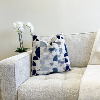Taupe Navy Geometric Velvet Throw Pillow