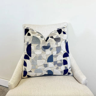 Taupe Navy Geometric Velvet Throw Pillow