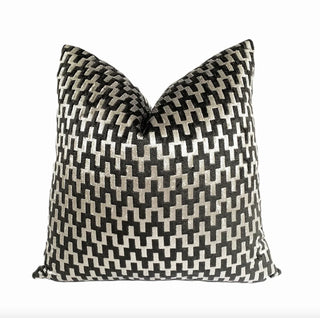 Graphite Gray and Silver Chevron Velvet Throw Pillow