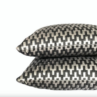 Graphite Gray and Silver Chevron Velvet Throw Pillow