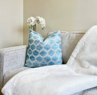 Aqua Cream Trellis Velvet Throw Pillow