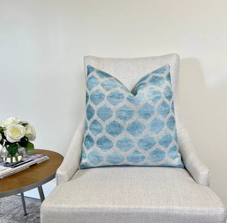 Aqua Cream Trellis Velvet Throw Pillow