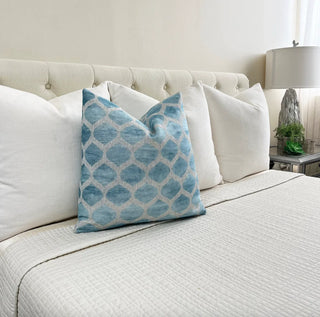 Aqua Cream Trellis Velvet Throw Pillow