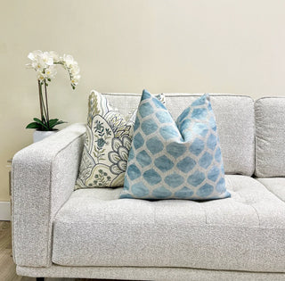 Aqua Cream Trellis Velvet Throw Pillow