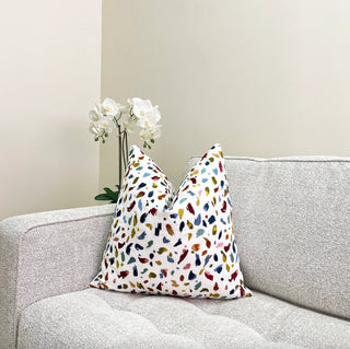 White Confetti Embroidered Throw Pillow