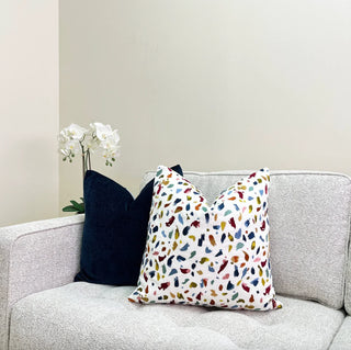White Confetti Embroidered Throw Pillow