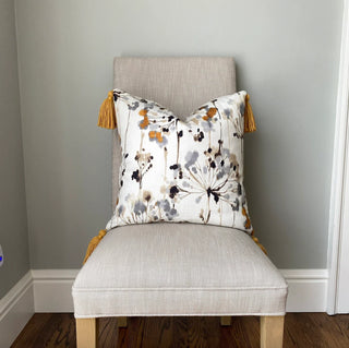Gray Dandelion Throw Pillow with Jumbo Tassels