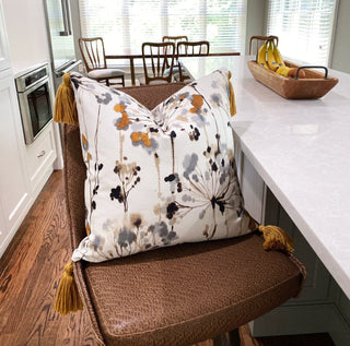 Gray Dandelion Throw Pillow with Jumbo Tassels