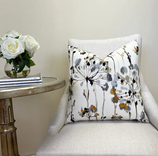 Gray and Gold Dandelion Floral Throw Pillow