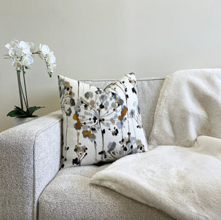 Gray and Gold Dandelion Floral Throw Pillow