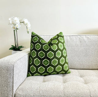 Green Hexagon Velvet Throw Pillow