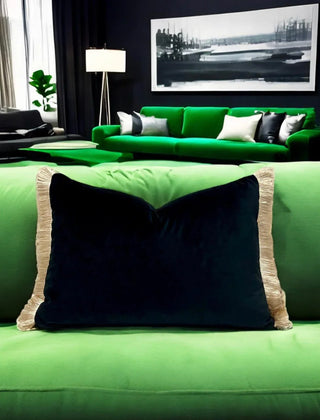 Black Velvet and Ivory Fringe Throw Pillow