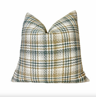 Sage Beige Plaid Throw Pillow