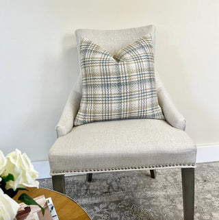 Sage Beige Plaid Throw Pillow