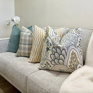 Sage Beige Plaid Throw Pillow