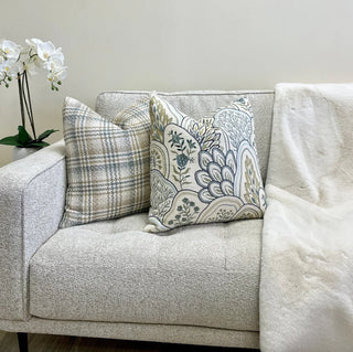 Sage Beige Plaid Throw Pillow