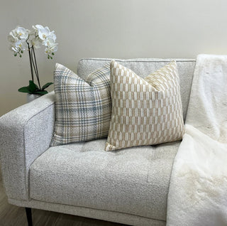 Sage Beige Plaid Throw Pillow