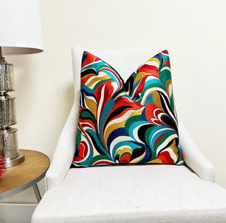 Bright Multicolor Embroidered Throw Pillow