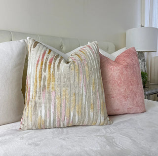 Beige Pink and Gold Velvet Throw Pillow
