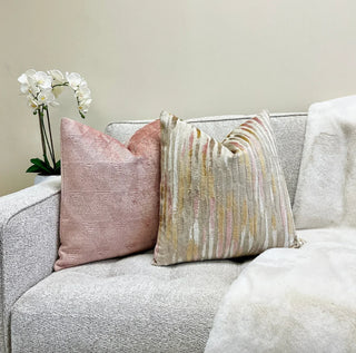Beige Pink and Gold Velvet Throw Pillow