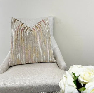 Beige Pink and Gold Velvet Throw Pillow