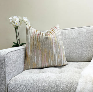 Beige Pink and Gold Velvet Throw Pillow