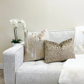 Beige Pink and Gold Velvet Throw Pillow
