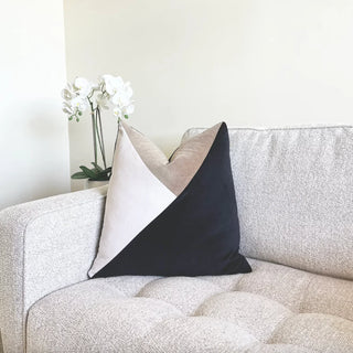 Black Colorblock Velvet Throw Pillow