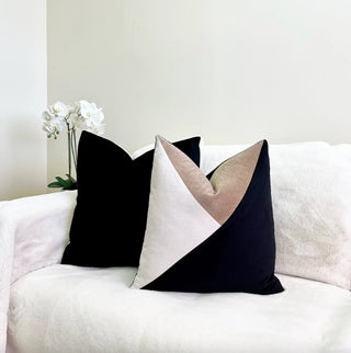 Black Colorblock Velvet Throw Pillow