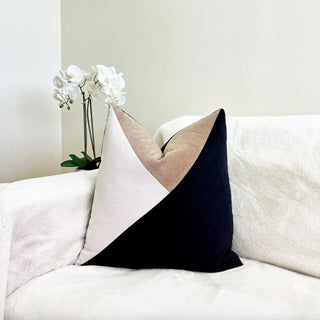 Black Colorblock Velvet Throw Pillow