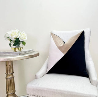 Black Colorblock Velvet Throw Pillow