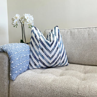 Thibaut Hamilton Embroidery Blue White Throw Pillow