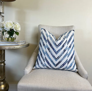 Thibaut Hamilton Embroidery Blue White Throw Pillow
