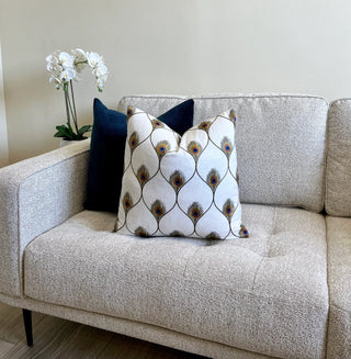 Embroidered Peacock Feather Throw Pillow