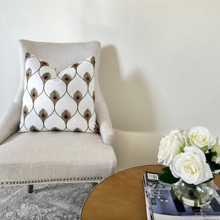 Embroidered Peacock Feather Throw Pillow