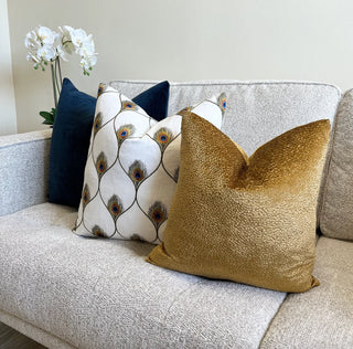 Embroidered Peacock Feather Throw Pillow