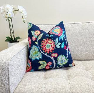 Navy Blue Floral Throw Pillow