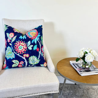 Navy Blue Floral Throw Pillow