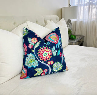 Navy Blue Floral Throw Pillow