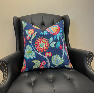 Navy Blue Floral Throw Pillow