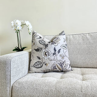 Light Gray and Beige Botanical Linen Throw Pillow