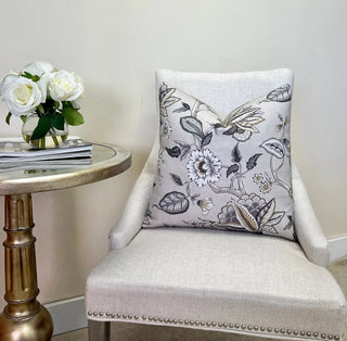 Light Gray and Beige Botanical Linen Throw Pillow