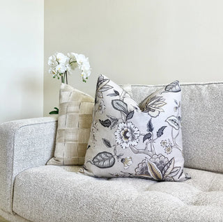Light Gray and Beige Botanical Linen Throw Pillow